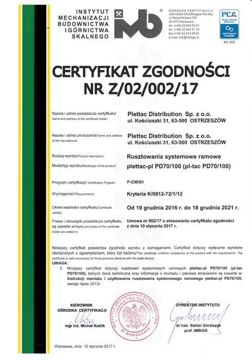 plettac distribution - certyfikat bezpieczeństwa